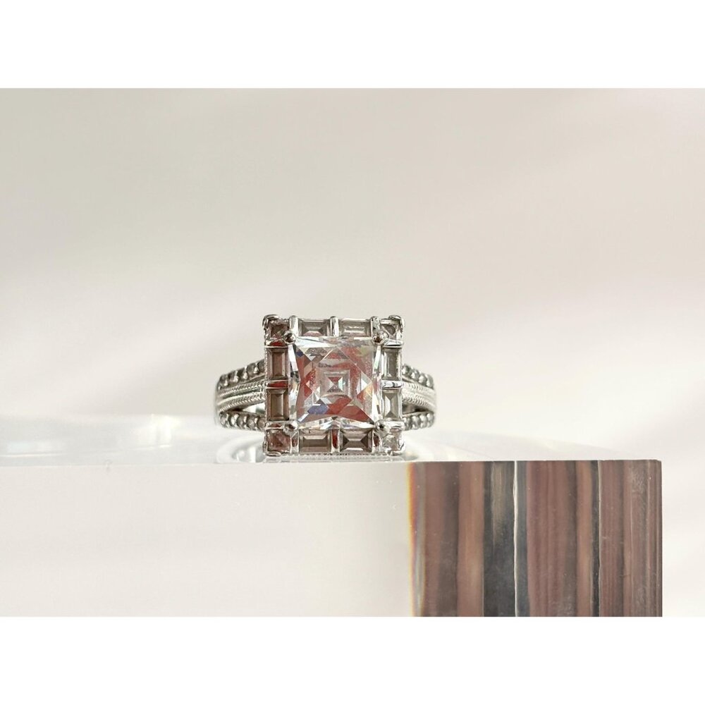 SOLD - Princess Cut Sterling Silver Gemstone Split Shank CZ Vintage Ring - 7.25 - Picture 9 of 10